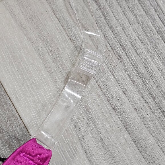 Frederick's of Hollywood Hot Pink Satin Thong with Clear Side Adjustable Slider - Picture 5 of 5